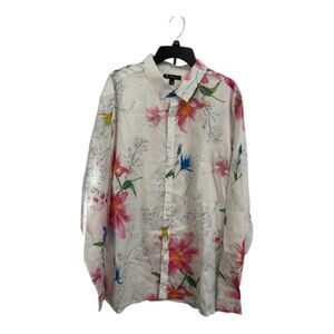 Women's White Floral Long Sleeve Top Size 2x